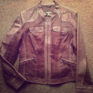 Women’s leather and linen coat